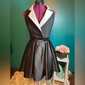 Betsy & Adam Black and White Fit and Flare Cocktail Homecoming Dress Elegant